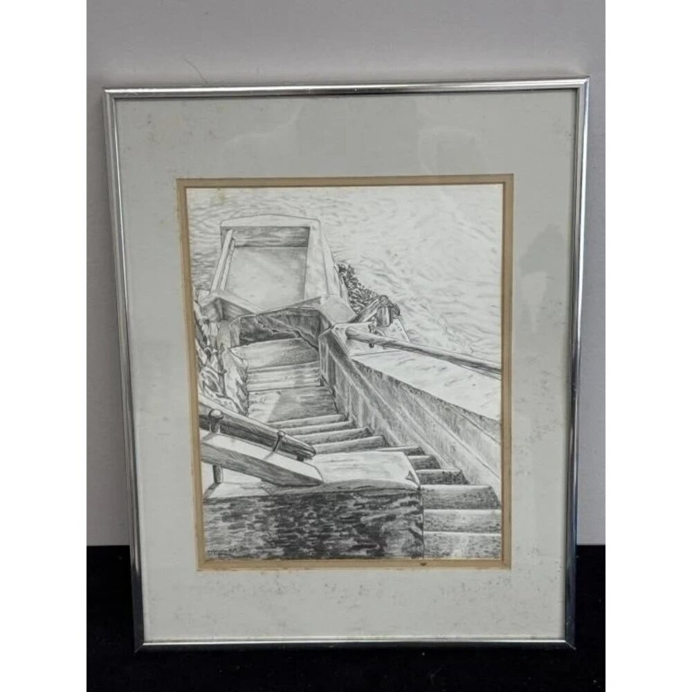 B.W. Neway 1989 Original Pencil Drawing Vintage Sketch Artwork Framed